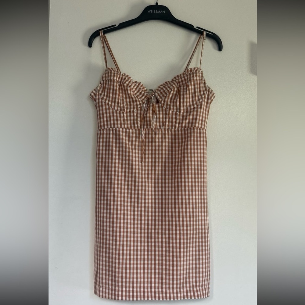 Dark Orange Gingham Sleeveless Dress